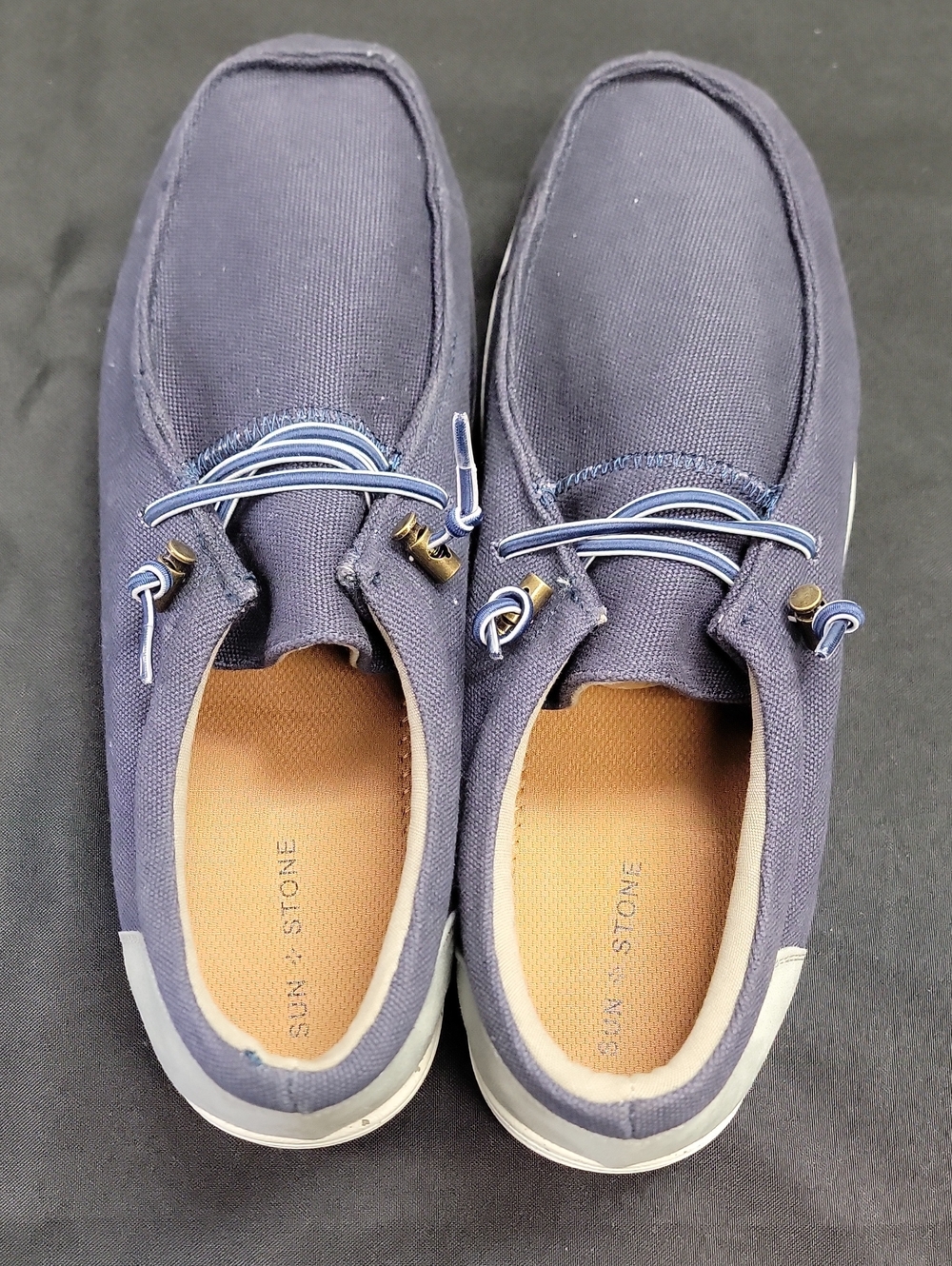 Sun + Stone Navy Canvas Boat Shoes with Light Blue Accents